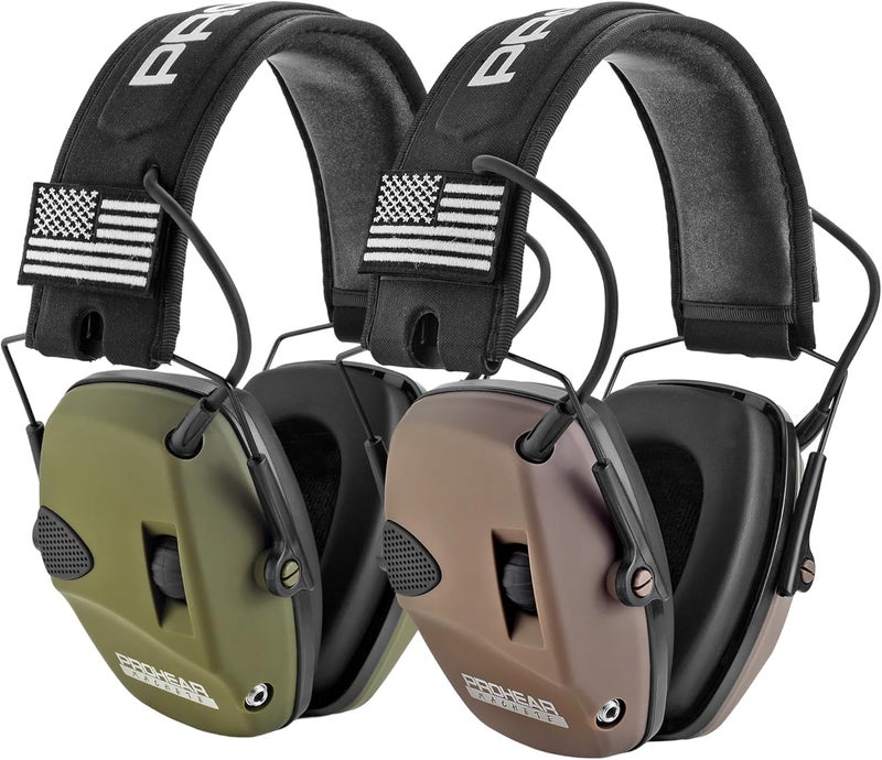 PROHEAR 2 Pack Electronic Ear Protection for Shooting with 4X Sound Amplification, Gun Range Hearing Protection Muffs, NRR 23dB Noise Reduction Headphones for Hunting, Green and Brown - Image 1